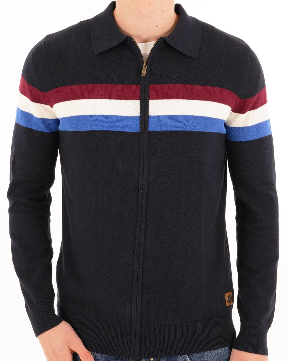Trojan Stripe Zip Cardi Navy - Image 2