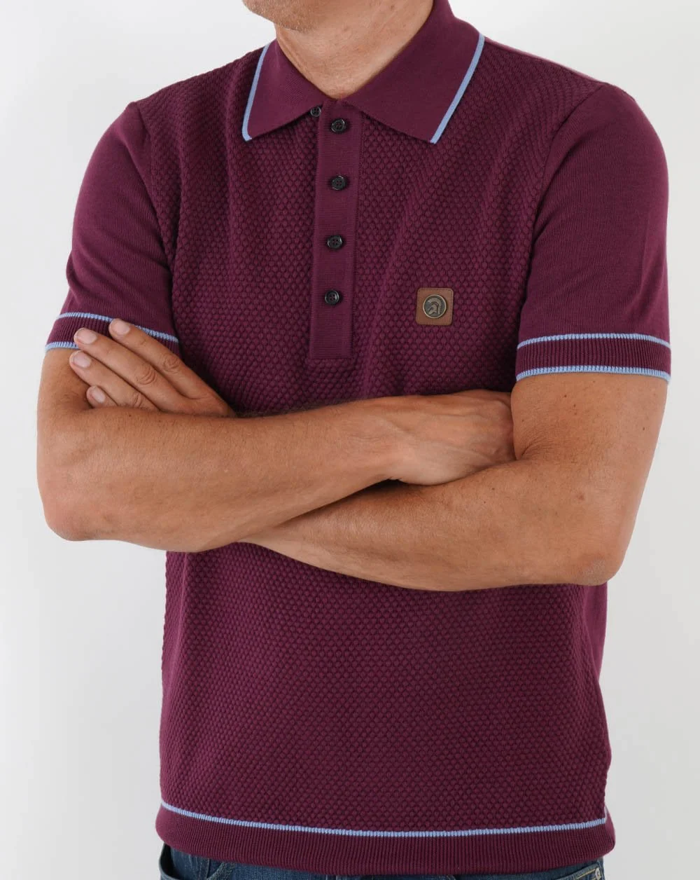 Trojan Textured Knit Polo Shirt Port - Image 3