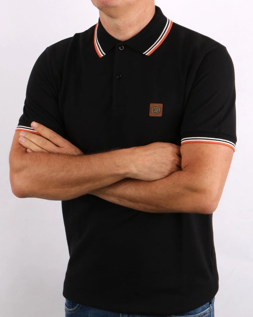 Trojan Tipped Pique Polo Shirt Black/Orange - Image 3