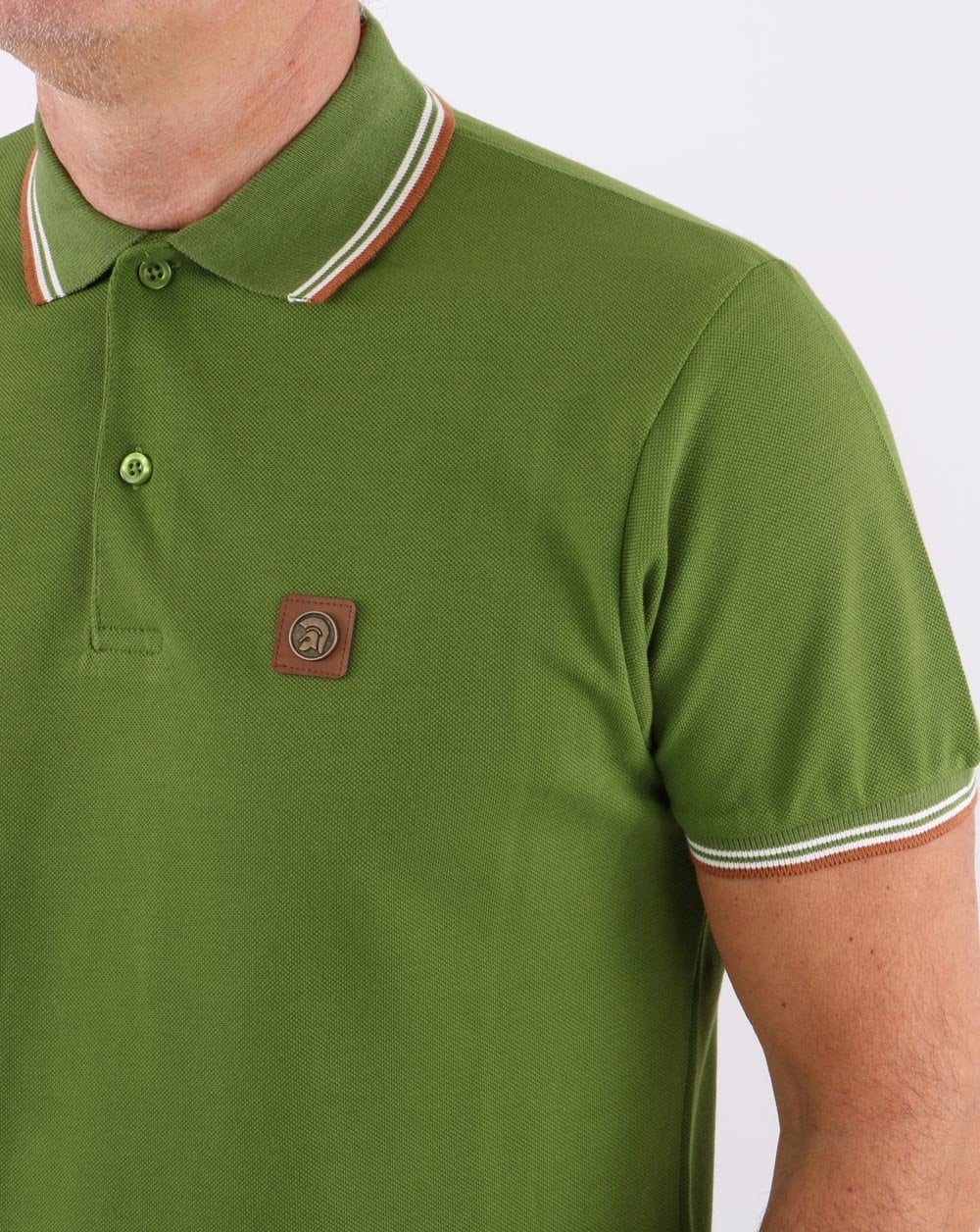 Trojan Tipped Pique Polo Shirt Green - Image 2