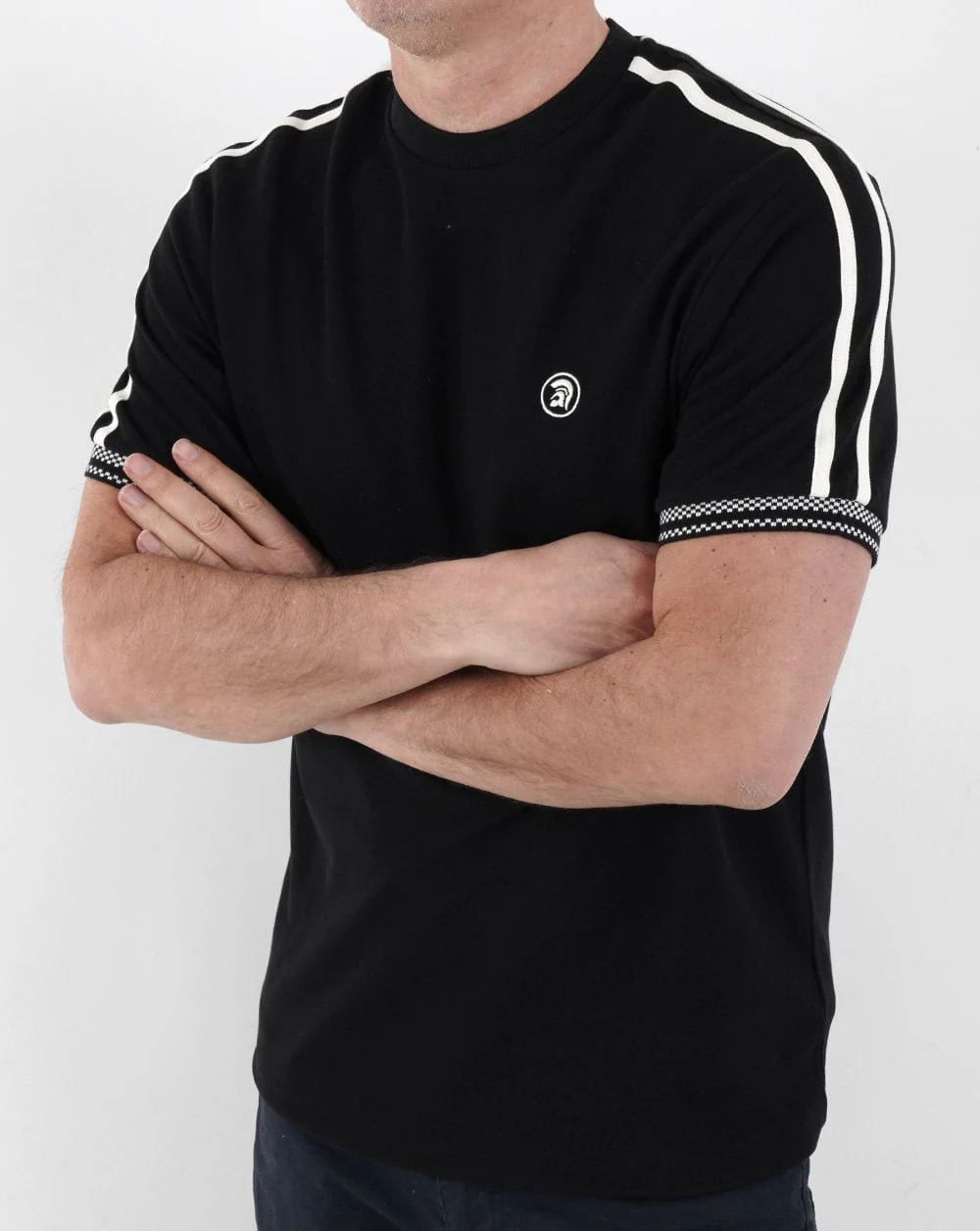 Trojan Twin Stripe T Shirt Black - Image 3