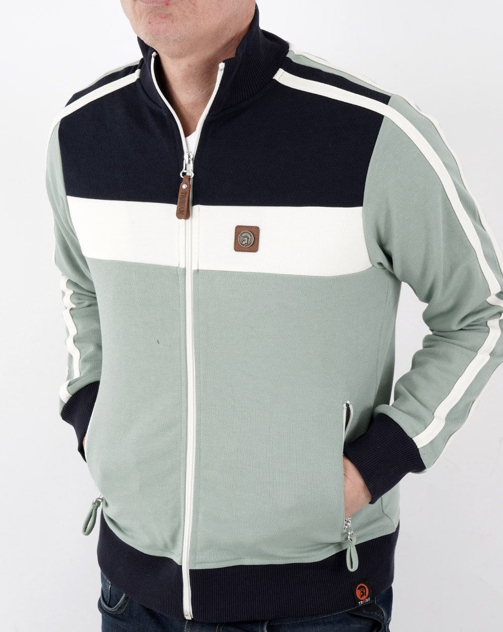 Trojan Twin Stripe Track Top Sage - Image 3