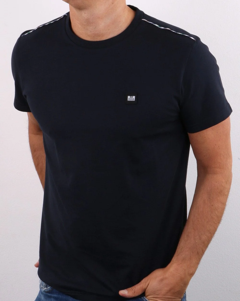 Weekend Offender Bunbury Check Detail T-shirt Navy - Image 2