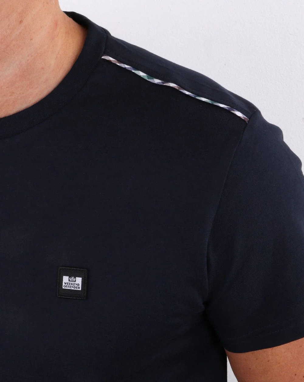 Weekend Offender Bunbury Check Detail T-shirt Navy - Image 4
