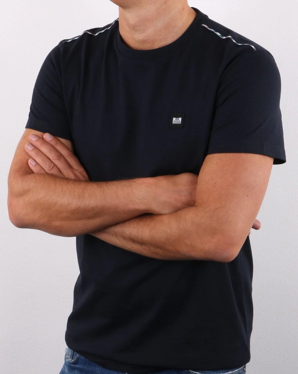 Weekend Offender Bunbury Check Detail T-shirt Navy - Image 5