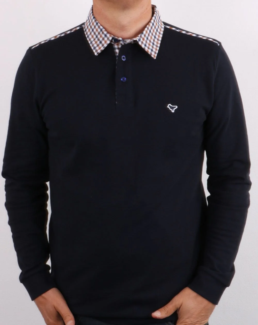 Weekend Offender Check Collar Polo Navy - Image 3