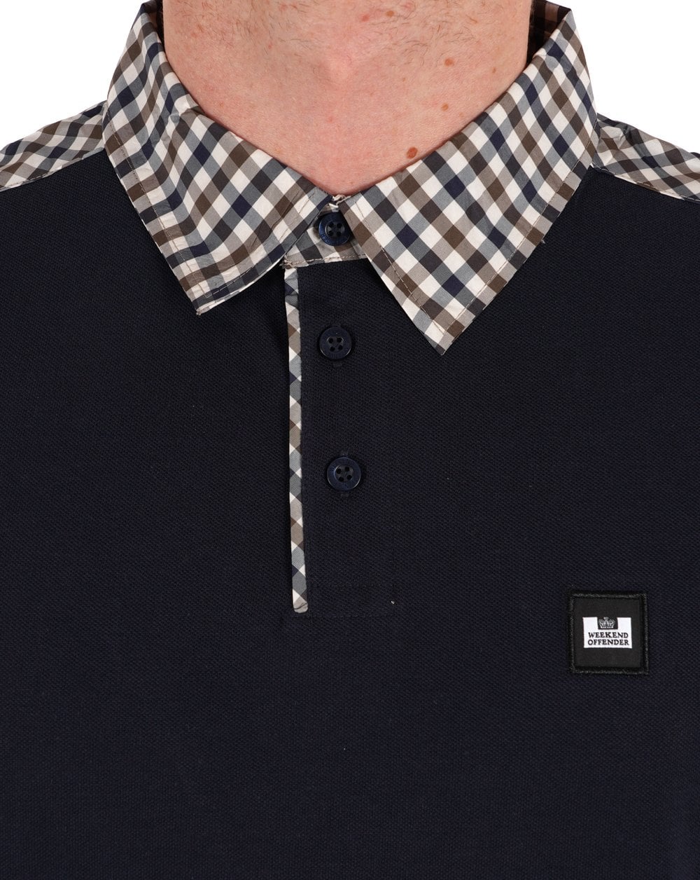 Weekend Offender Check Collar Polo Shirt Navy - Image 3