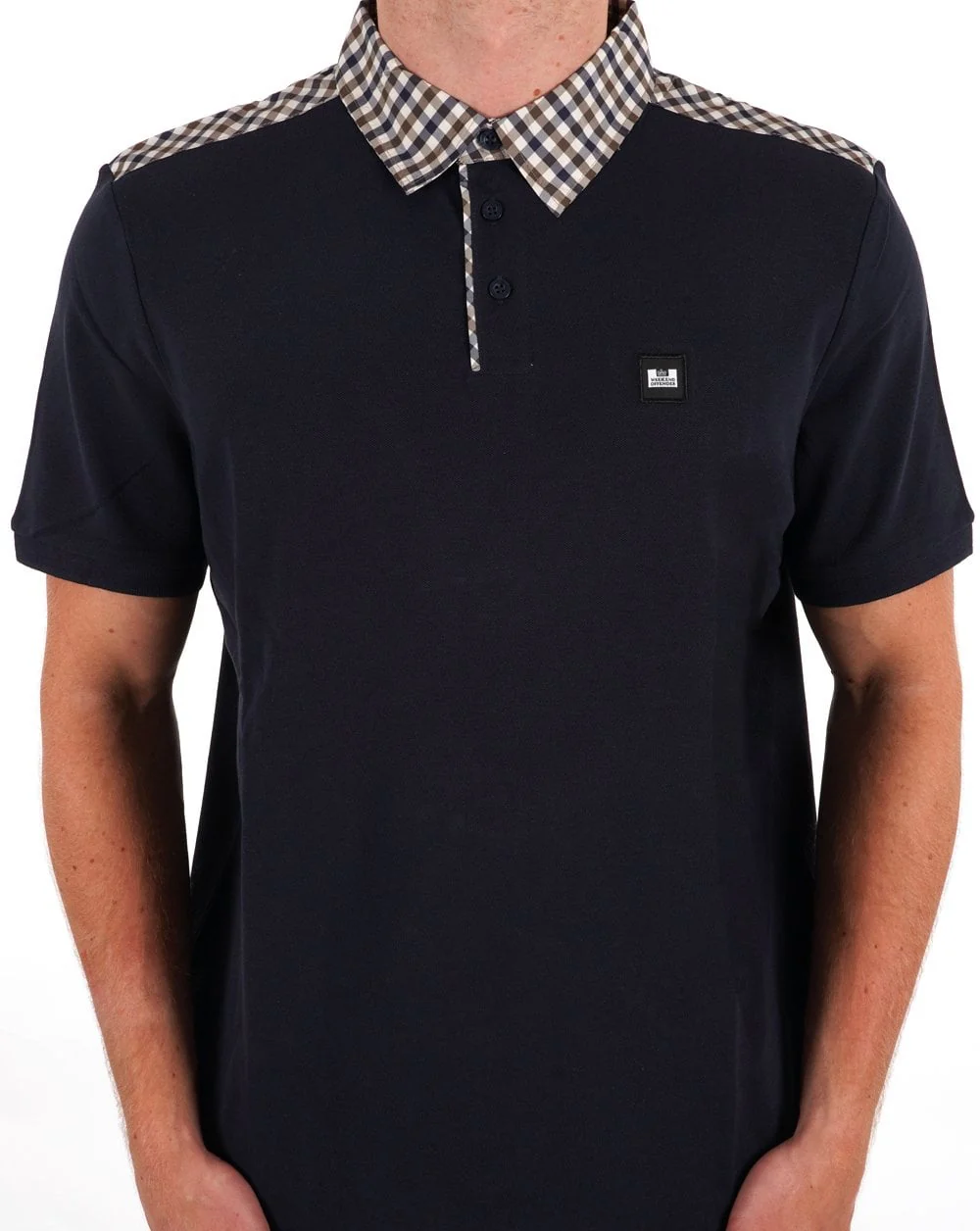 Weekend Offender Check Collar Polo Shirt Navy - Image 4