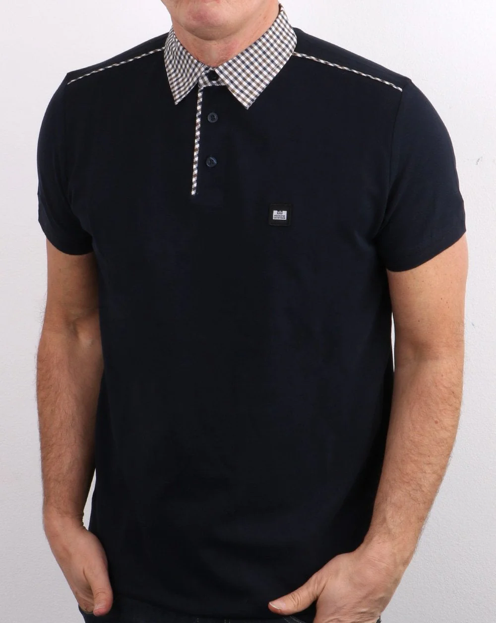 Weekend Offender Check Collar Polo Shirt Navy