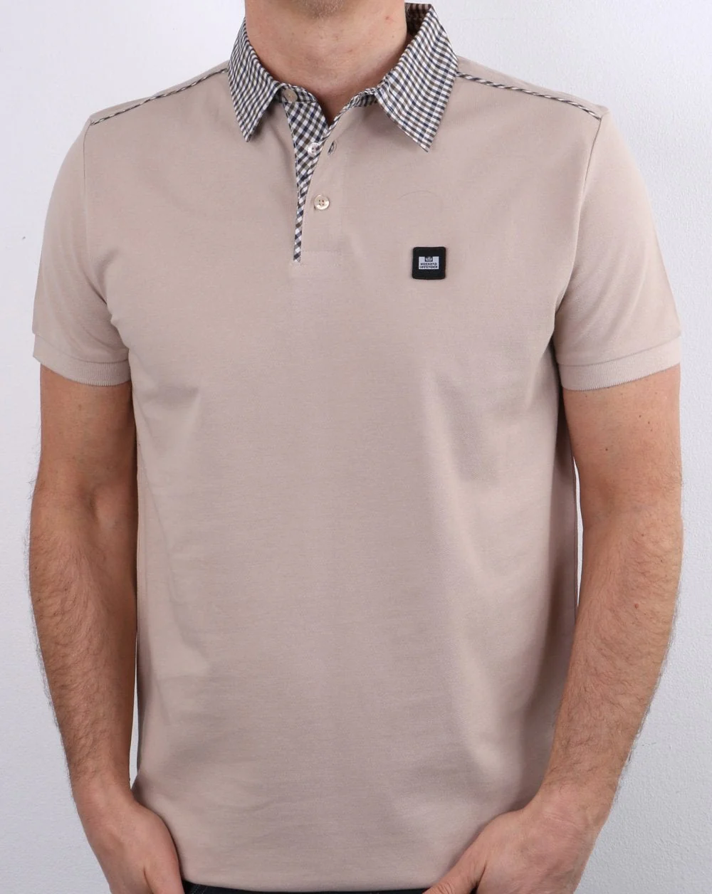 Weekend Offender Check Collar Polo Shirt Sand - Image 4