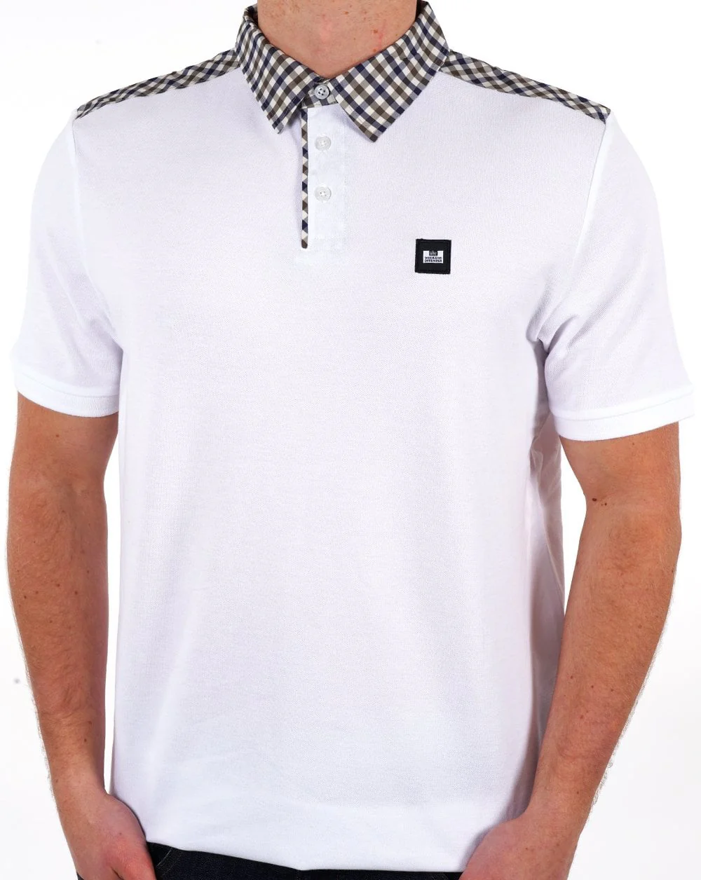 Weekend Offender Check Collar Polo Shirt White - Image 2