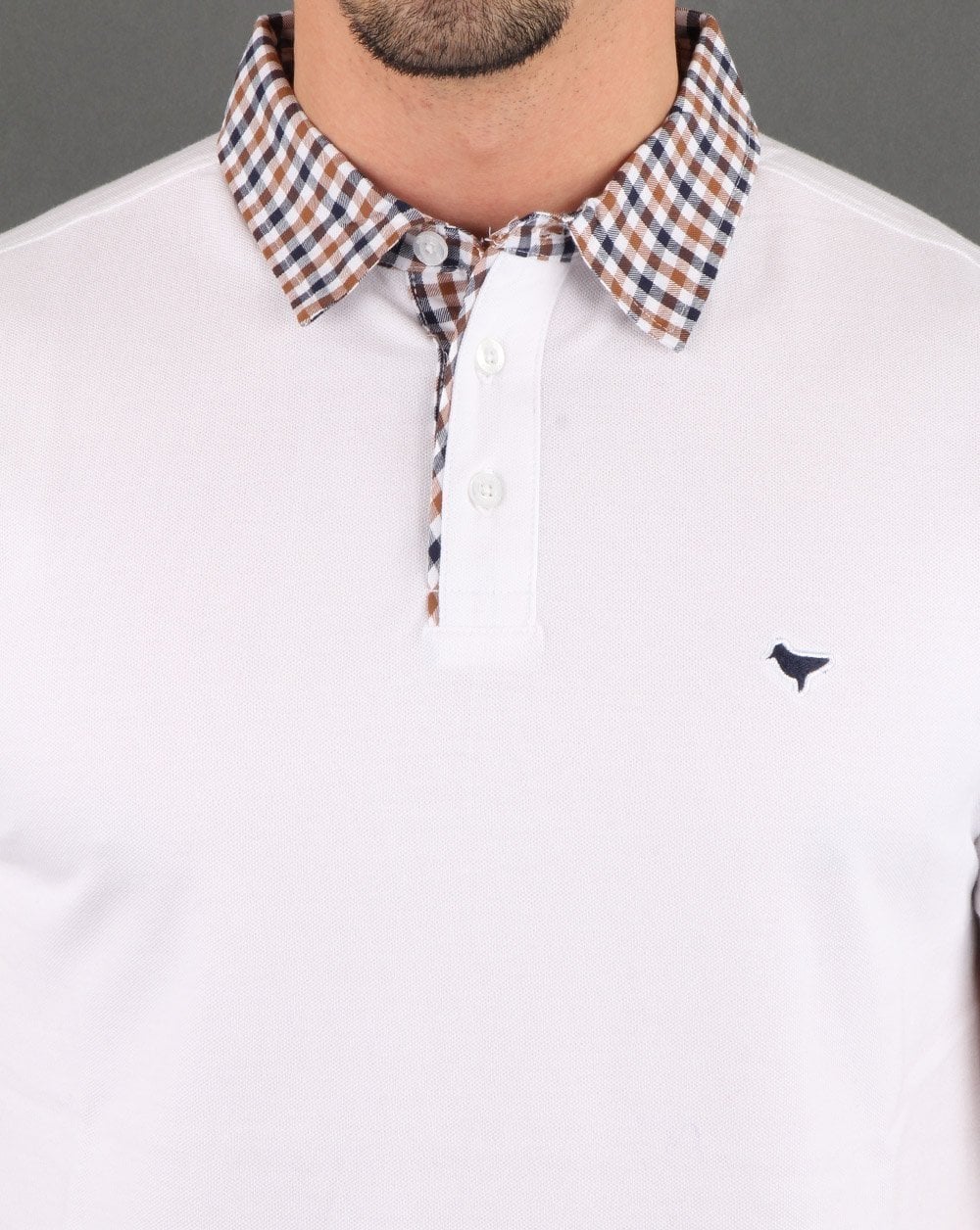 Weekend Offender Check Collared Polo Shirt White - Image 3