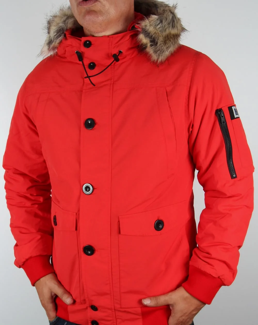 Weekend Offender Fur Bomber Jacket Red