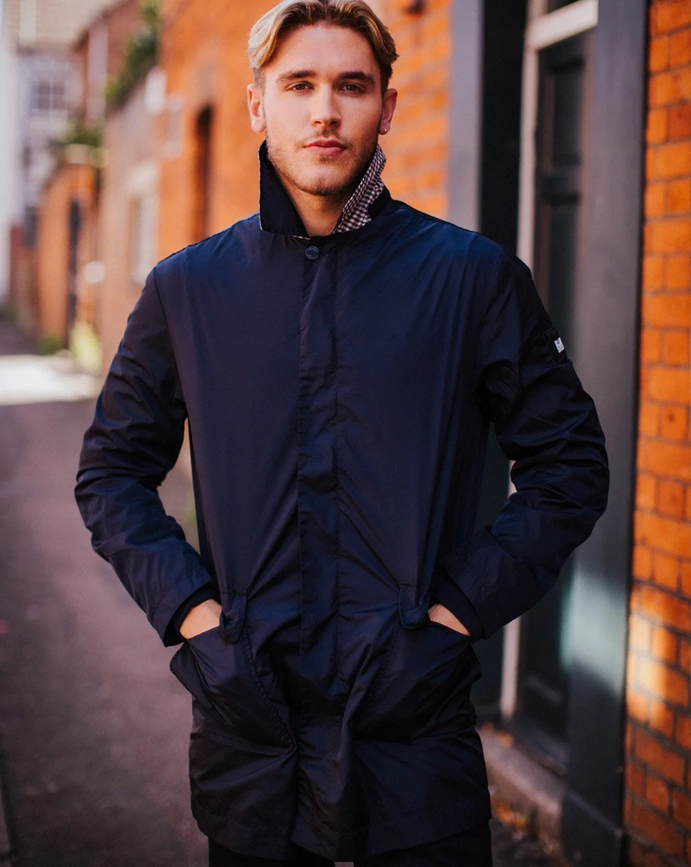 Weekend Offender Hooded Rain Mac Navy - Image 3