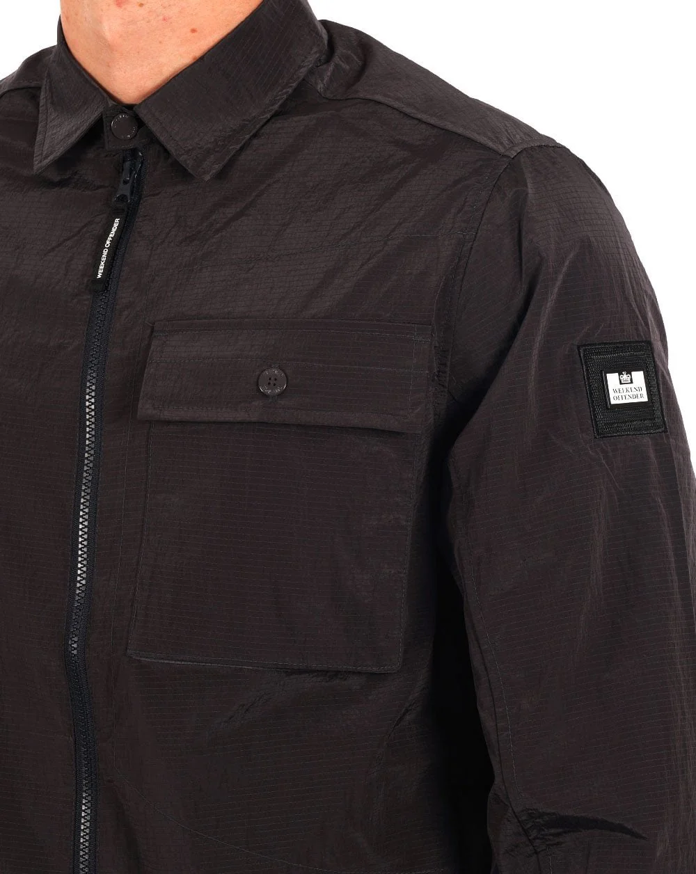 Weekend Offender Shimmer Nylon Overshirt Charcoal Grey - Image 3