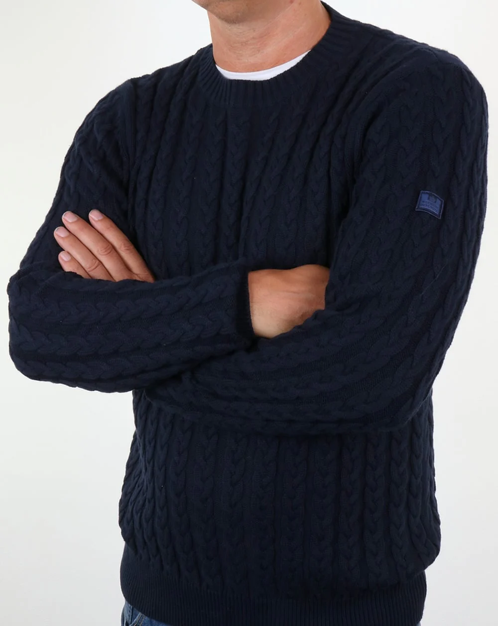 Weekend Offender Woods Cable Knit Jumper Navy - Image 4